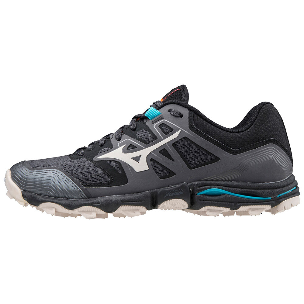 Mizuno Wave Hayate 6 - Bayan Trail Koşu Ayakkabısı - Siyah/Gri/Mavi Türkiye (NKLSYC-604)